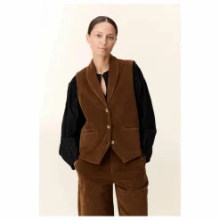 Outlet Leon & Harper Veste Sans Manches Vuela Velours Côtelé Coton Bio | Marron