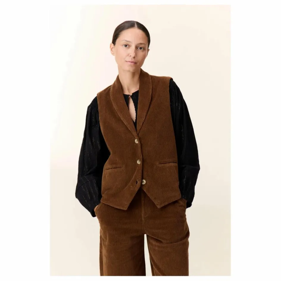 Outlet Leon & Harper Veste Sans Manches Vuela Velours Côtelé Coton Bio | Marron