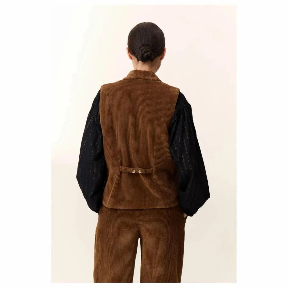 Outlet Leon & Harper Veste Sans Manches Vuela Velours Côtelé Coton Bio | Marron
