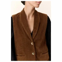 Outlet Leon & Harper Veste Sans Manches Vuela Velours Côtelé Coton Bio | Marron