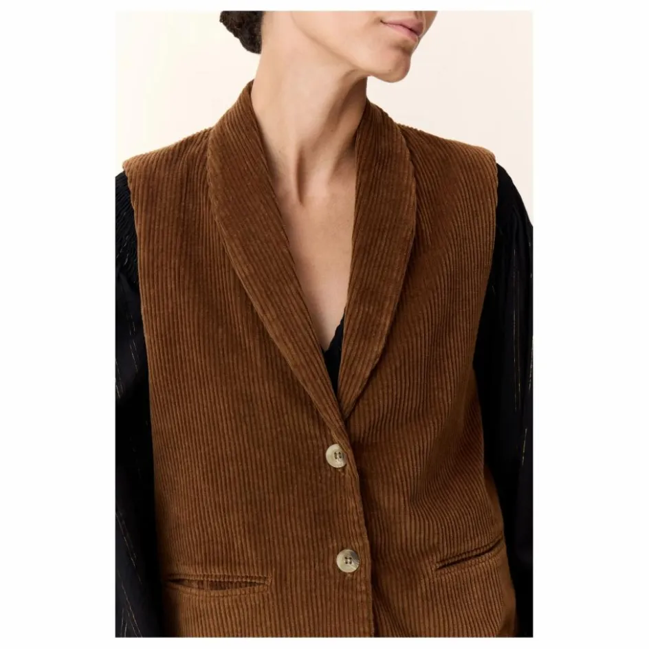 Outlet Leon & Harper Veste Sans Manches Vuela Velours Côtelé Coton Bio | Marron