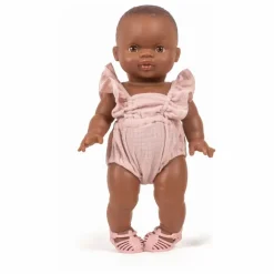 Online Minikane Vestiaire poupée - Barboteuse rétro Lou en gaze de coton Rose