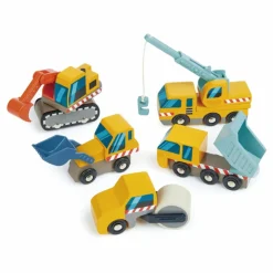 Tender Leaf Toys Voitures de Construction en bois - Set de 5| Garages, Circuits