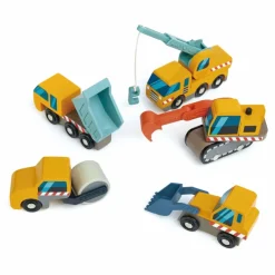 Tender Leaf Toys Voitures de Construction en bois - Set de 5| Garages, Circuits