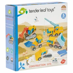 Tender Leaf Toys Voitures de Construction en bois - Set de 5| Garages, Circuits
